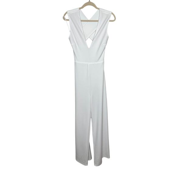 Lulus NWOT White Backless Jumpsuit Wide Leg V-Neck Cocktail Party Vacay M - Picture 3 of 10